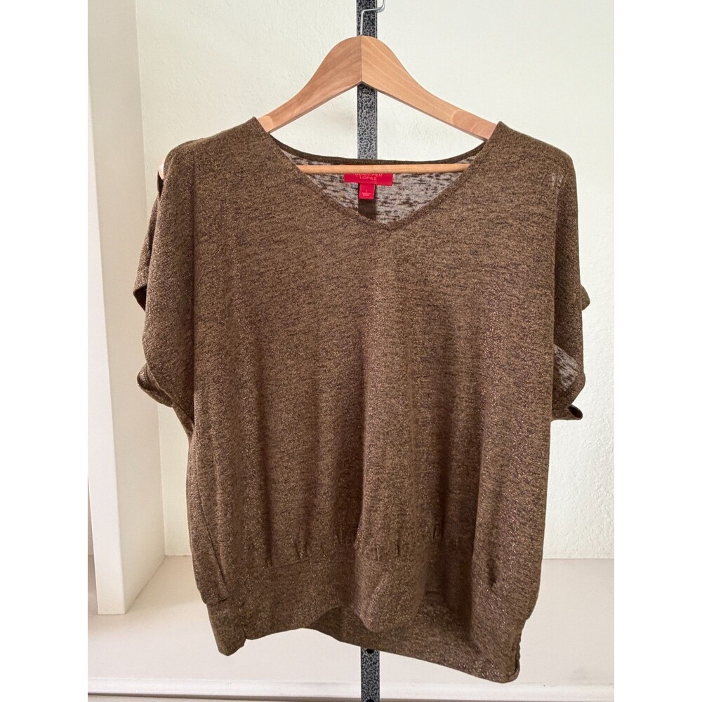 Jennifer Lopez Fall Knit Top Womens L Bronze Brown Gold Metallic Sparkle SS V Nk